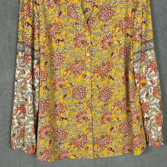 Belle Kim Gravel Top Womens Large Yellow Floral Boho Peasant Career Feminine - Picture 3 of 13